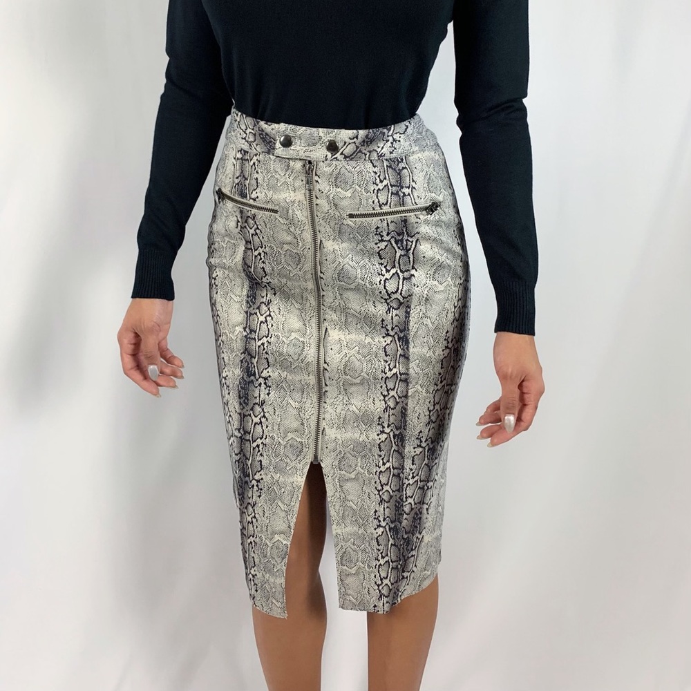 Suede mini python print skirt